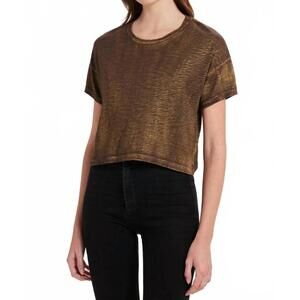 NEW GOLDIE LEWINTER metalic sparkle crop short sleeve top in gold